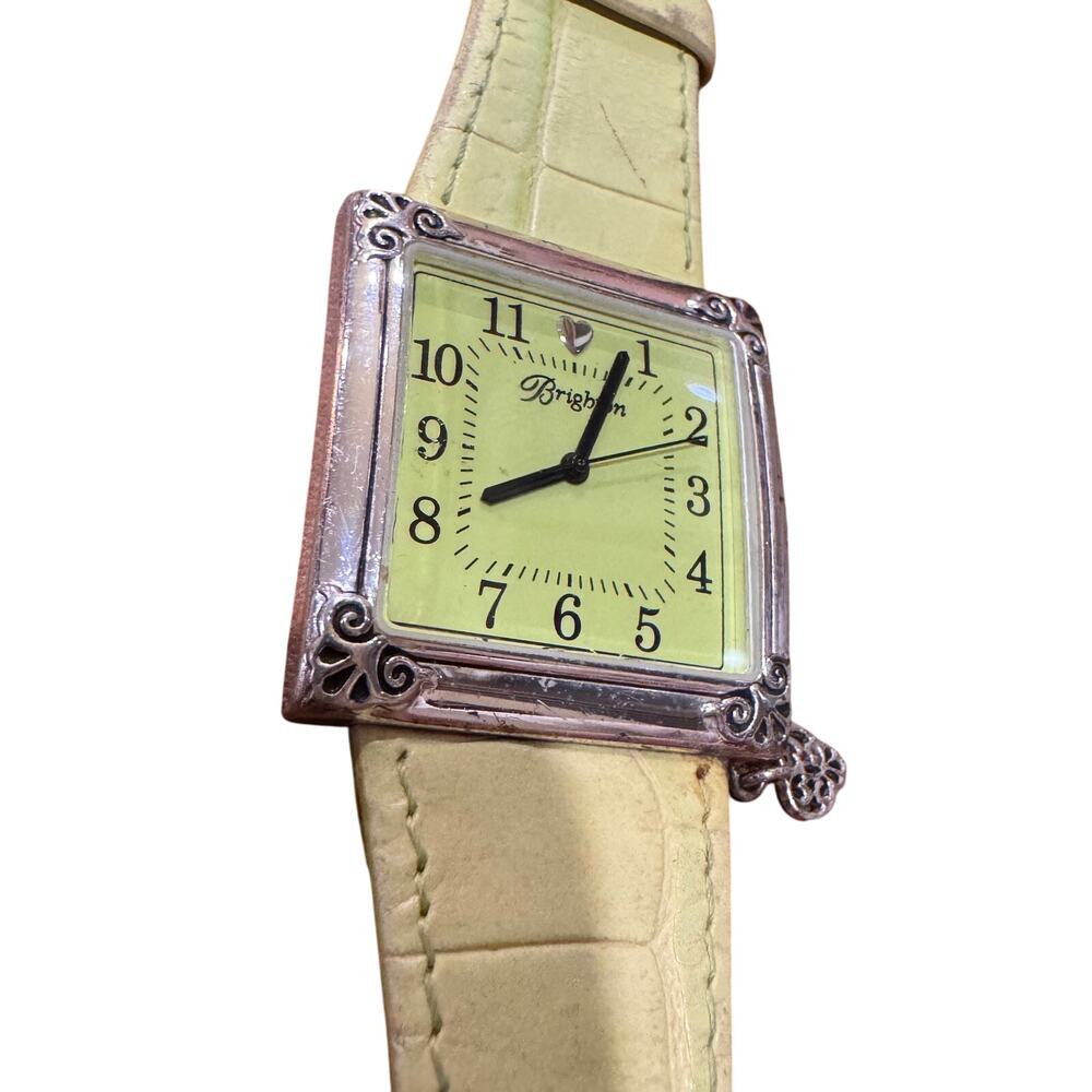 Brighton St. Moritz Women Watch SilverYellow Leather Band Heart Charm Needs Batt